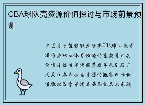 CBA球队壳资源价值探讨与市场前景预测